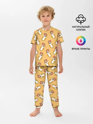 Детская пижама с брюками / Радость Корги паттерн