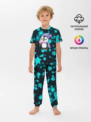 Детская пижама с брюками / Новогодний пингвин