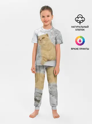 Детская пижама с брюками / Кот и снег