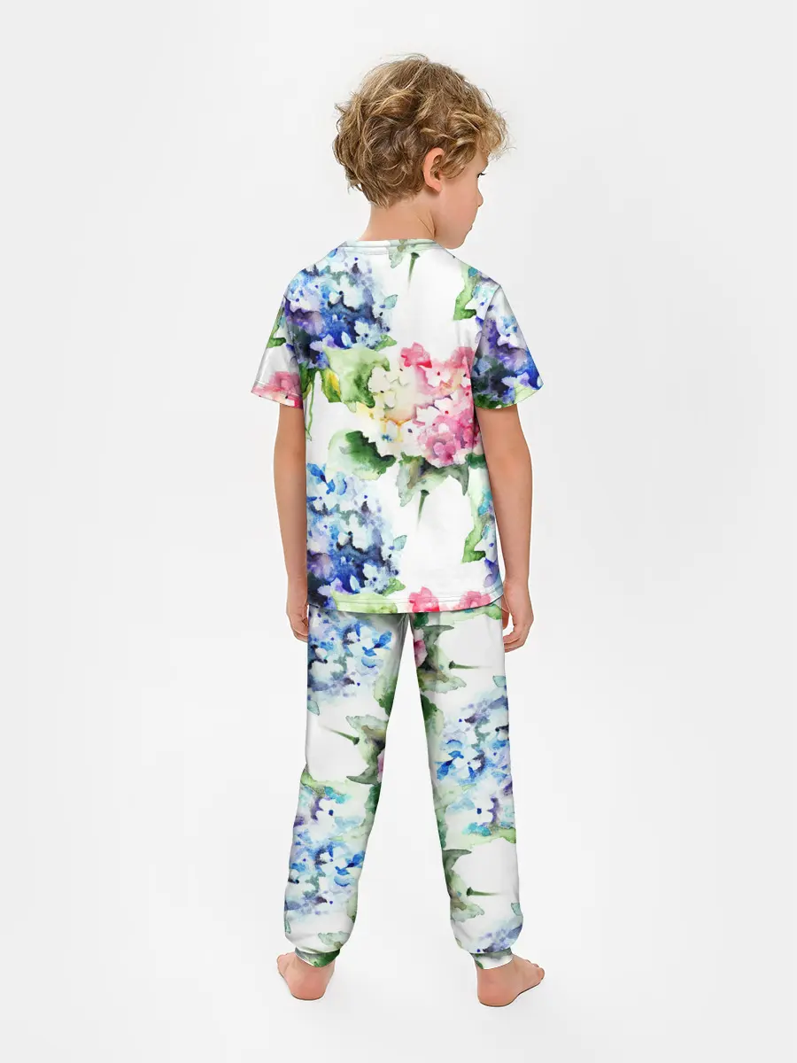 Детская пижама с брюками / Акварель, гортензии