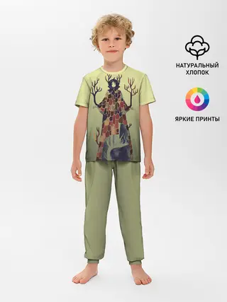 Детская пижама с брюками / лесной волшебник акварель
