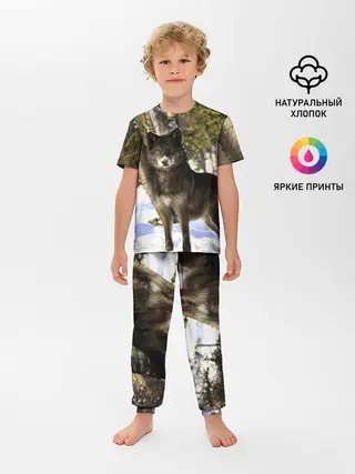 Детская пижама с брюками / Волк и снег