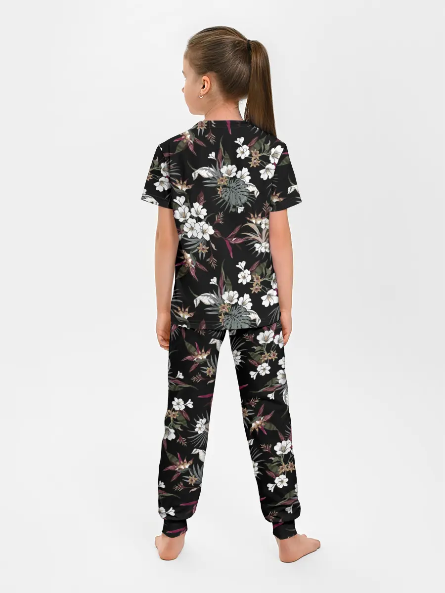 Детская пижама с брюками / Белые цветы