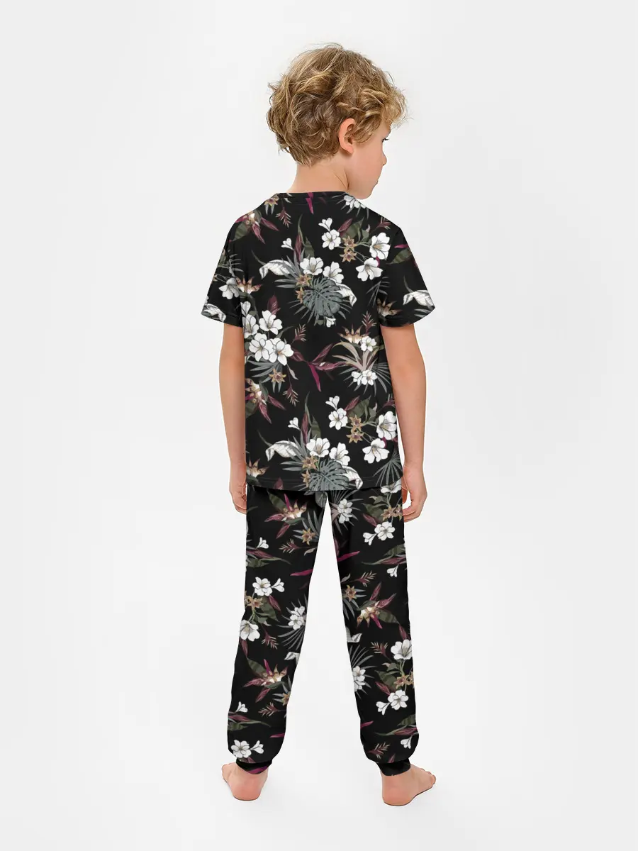 Детская пижама с брюками / Белые цветы