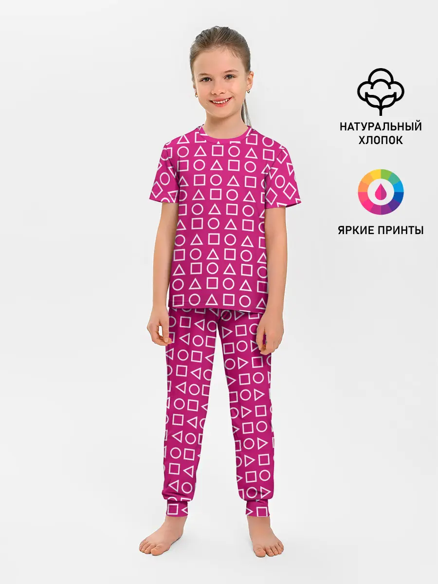 Детская пижама с брюками / ИГРА В КАЛЬМАРА ПАТТЕРН ФИГУРЫ СТРАЖЕЙ