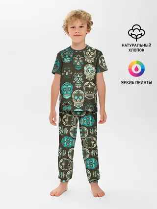 Детская пижама с брюками / Черепа с узорами