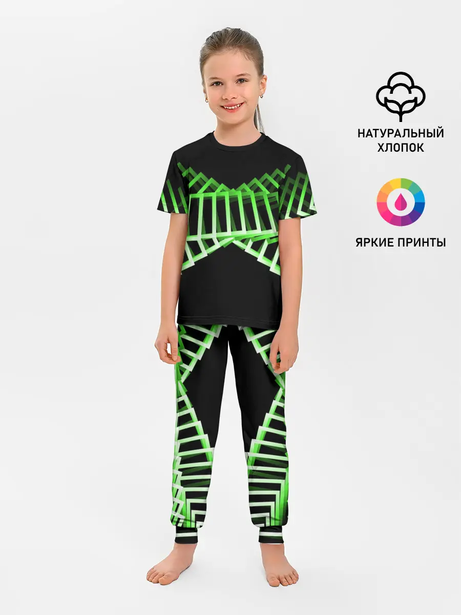 Детская пижама с брюками / Неоновые квадраты