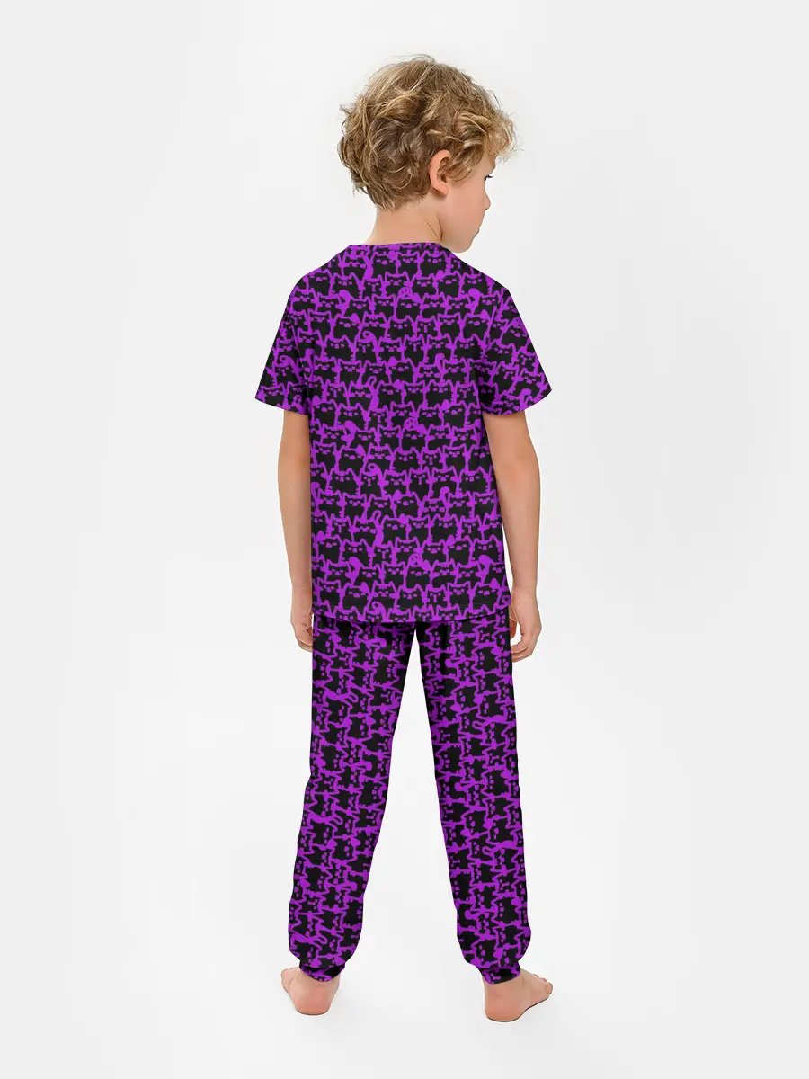 Детская пижама с брюками / Неоновые коты