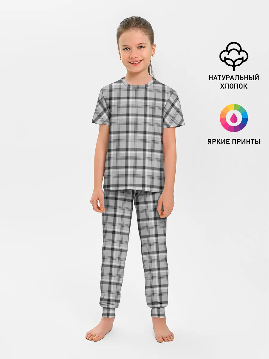 Детская пижама с брюками / Черная клеточка