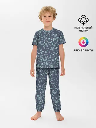 Детская пижама с брюками / Еда Синий