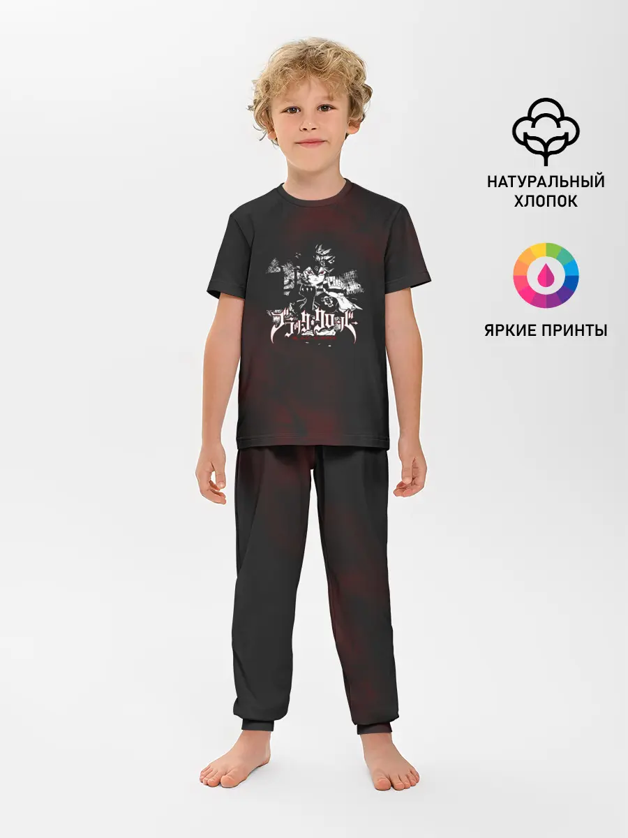 Детская пижама с брюками / Аста на темном красном фоне