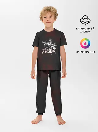 Детская пижама с брюками / Аста на темном красном фоне