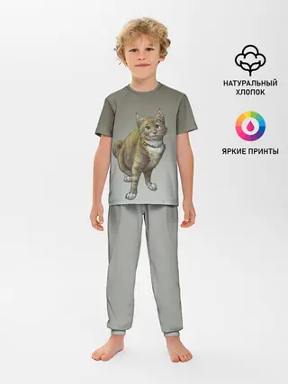 Детская пижама с брюками / полосатый уличный кот