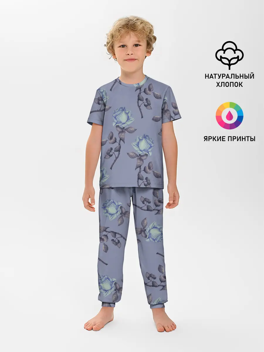Детская пижама с брюками / Голубые розы