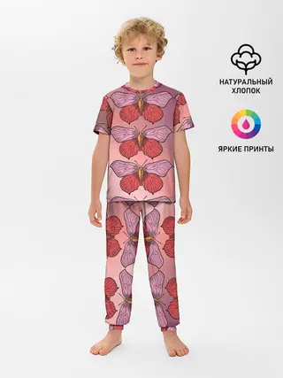 Детская пижама с брюками / Розовый принт с бабочками