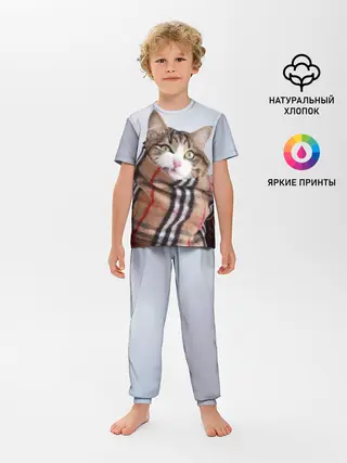 Детская пижама с брюками / Кот в шарфе