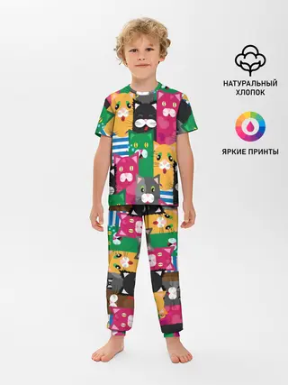 Детская пижама с брюками / Голодные котики.