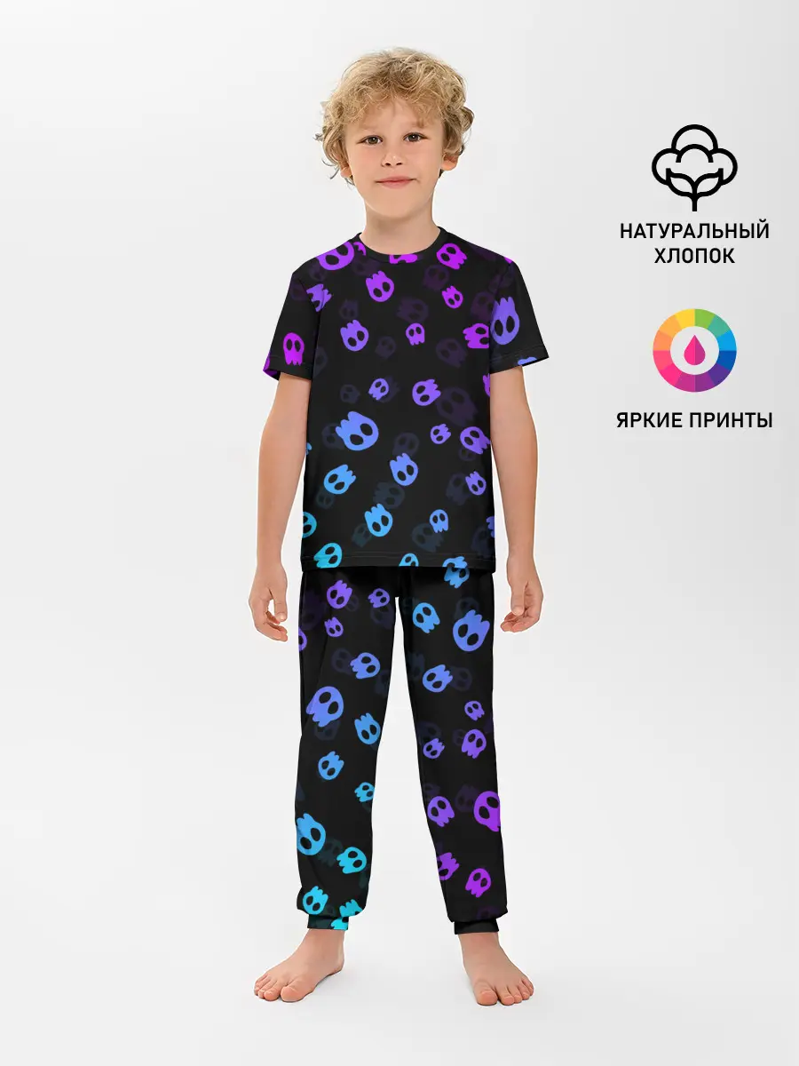 Детская пижама с брюками / НЕОНОВЫЕ ЧЕРЕПА