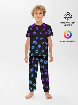 Детская пижама с брюками / НЕОНОВЫЕ ЧЕРЕПА