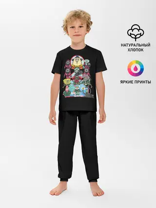 Детская пижама с брюками / Кальмар на дне океана