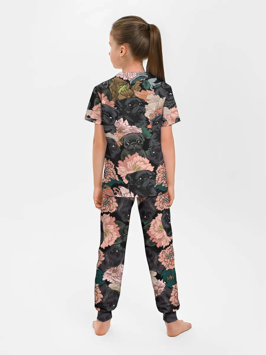 Детская пижама с брюками / Мопсы и Цветы
