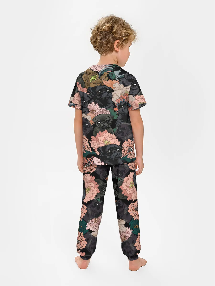 Детская пижама с брюками / Мопсы и Цветы