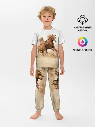 Детская пижама с брюками / Лошадь с жеребенком