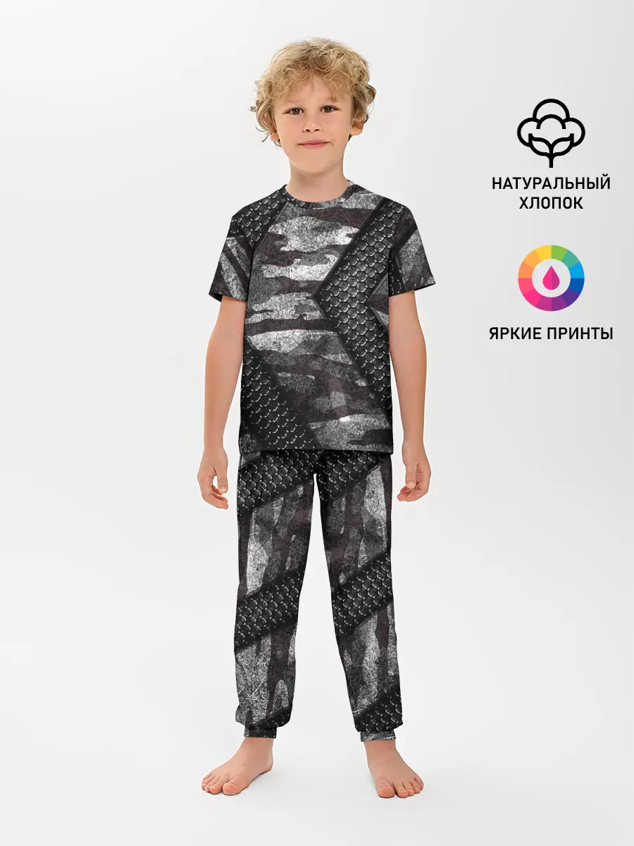 Детская пижама с брюками / Камуфляжная 3D броня