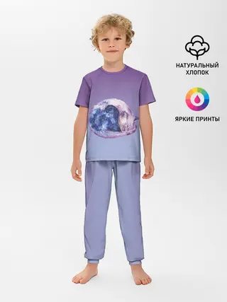 Детская пижама с брюками / кот звездное небо спит