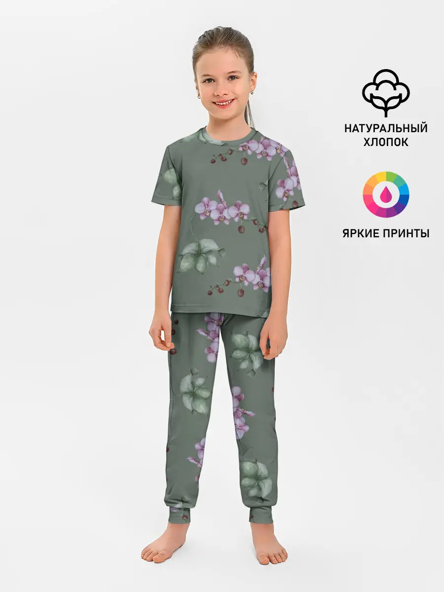 Детская пижама с брюками / Розовые орхидеи