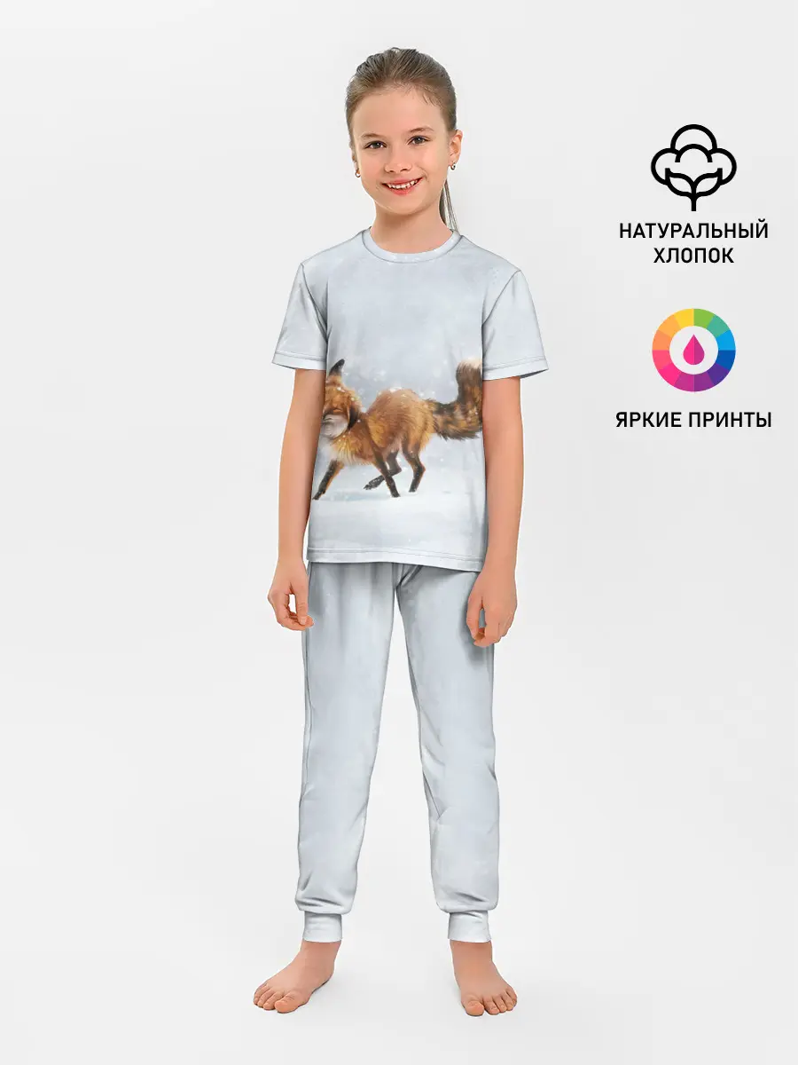 Детская пижама с брюками / Зимняя лисичка