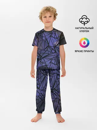 Детская пижама с брюками / Синий-бежевый абстрактный узор