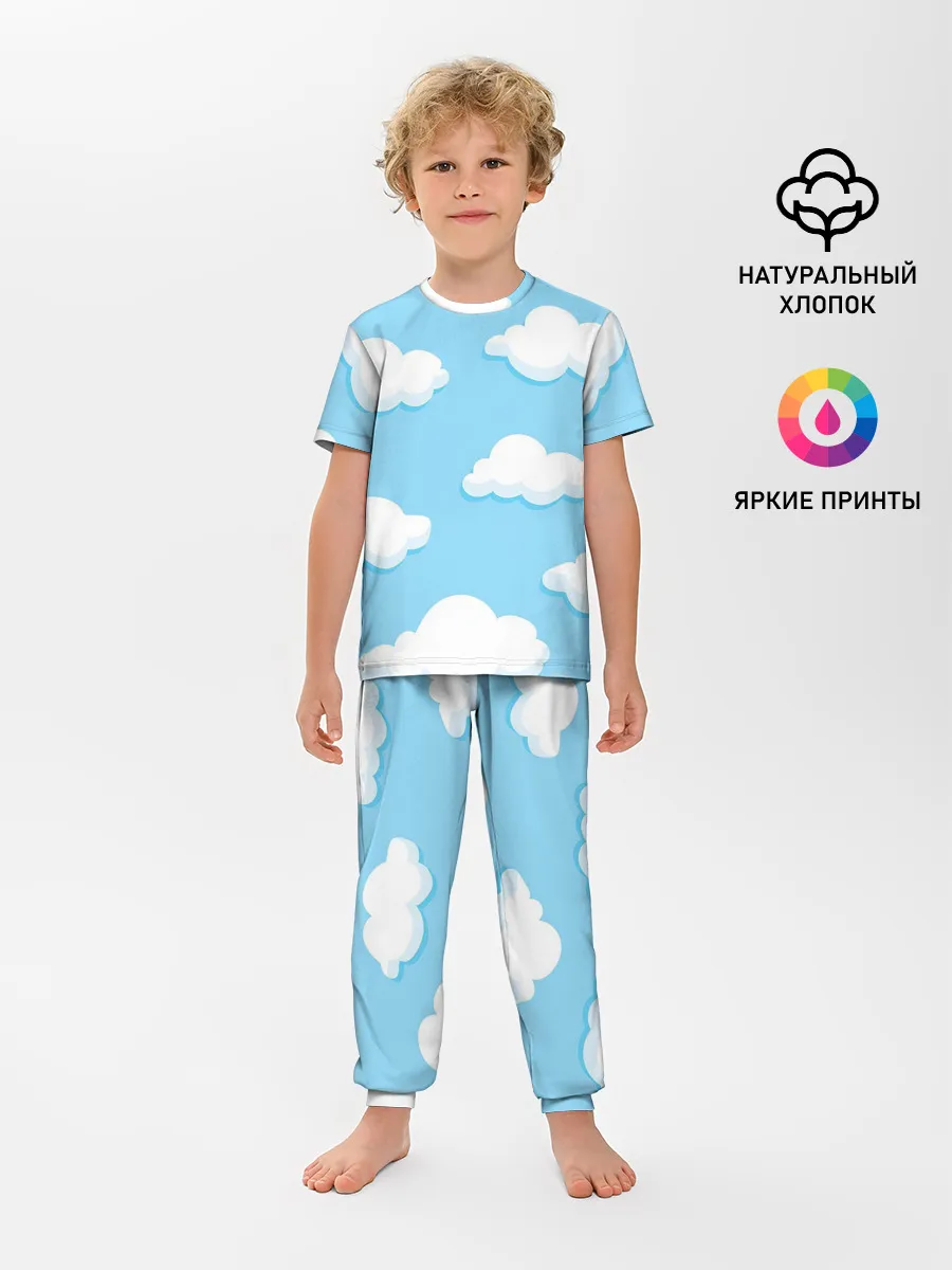 Детская пижама с брюками / Белые облака