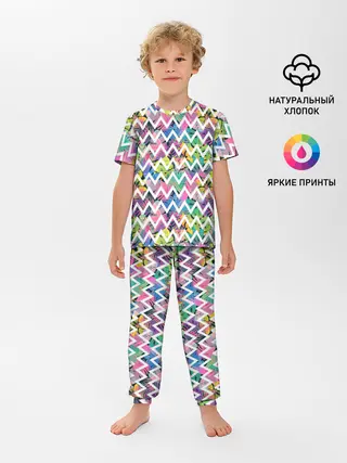 Детская пижама с брюками / Кривая линия и цветы