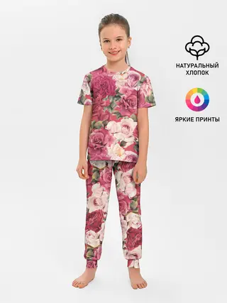 Детская пижама с брюками / Акварель, розы