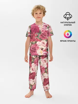 Детская пижама с брюками / Акварель, розы