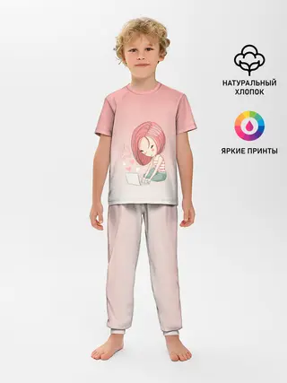 Детская пижама с брюками / влюбленная девушка ноутбук