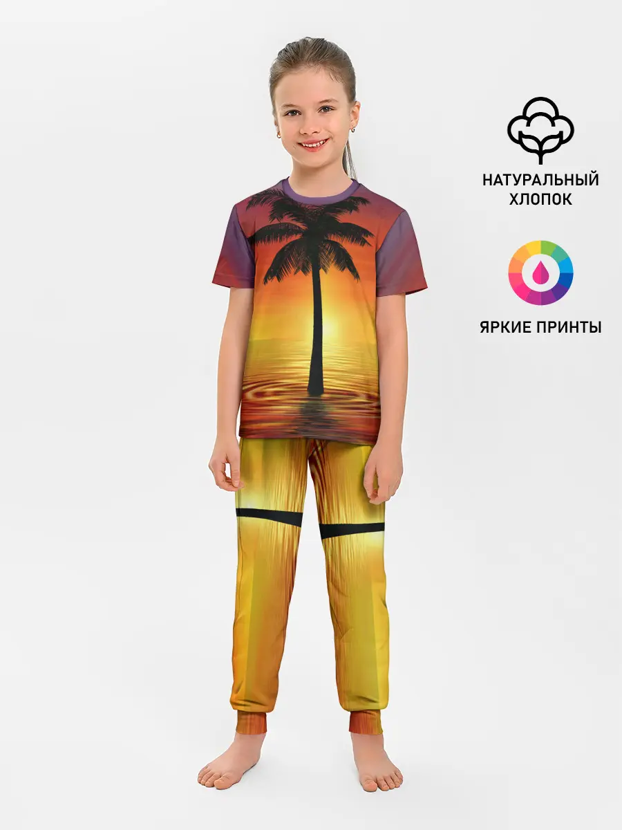 Детская пижама с брюками / ТРОПИЧЕСКИЕ ПАЛЬМЫ.