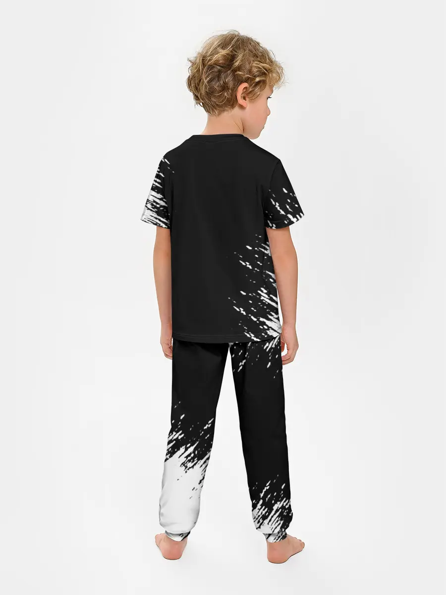 Детская пижама с брюками / Белый логотип Черный клевер на черном