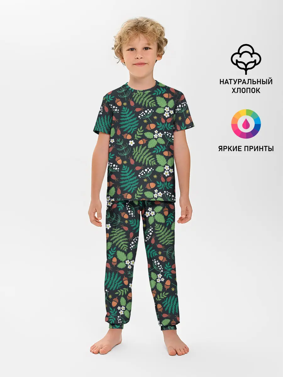Детская пижама с брюками / Forest leaves