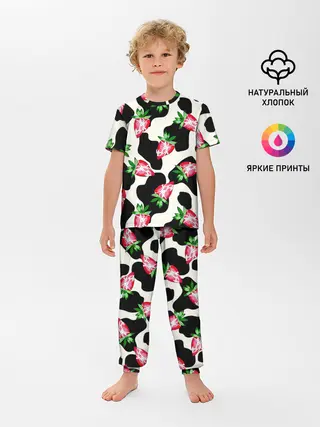 Детская пижама с брюками / Клубника на коровьей шкуре