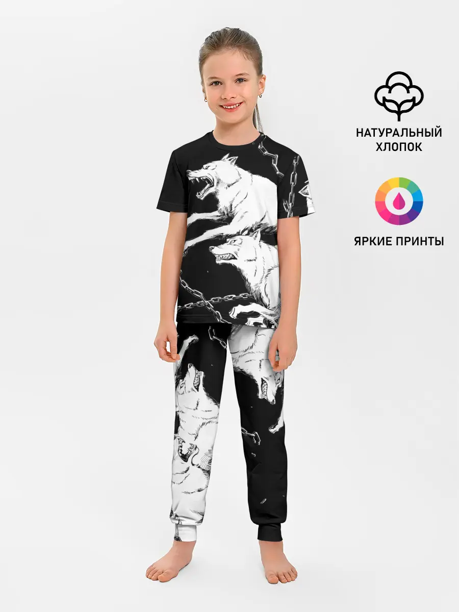 Детская пижама с брюками / Белые волки