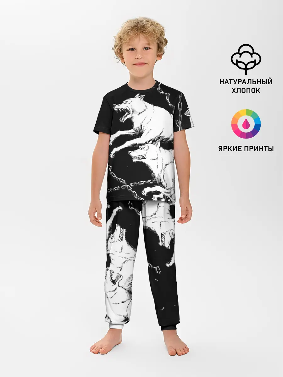 Детская пижама с брюками / Белые волки
