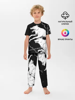 Детская пижама с брюками / Белые волки