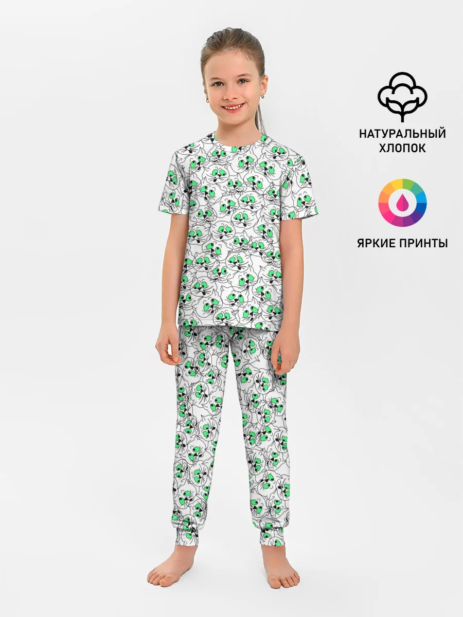 Детская пижама с брюками / Веселые кошачьи глазки