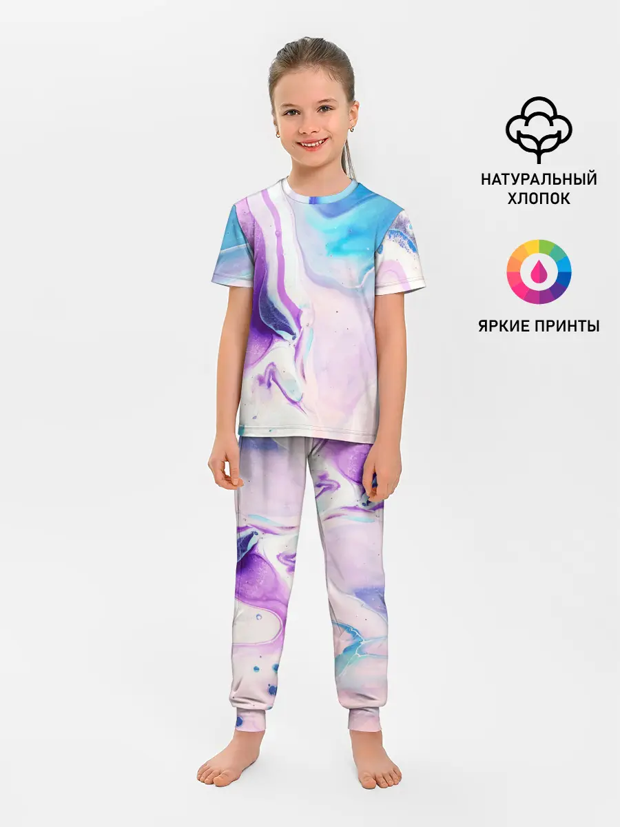 Детская пижама с брюками / Акварельные разводы