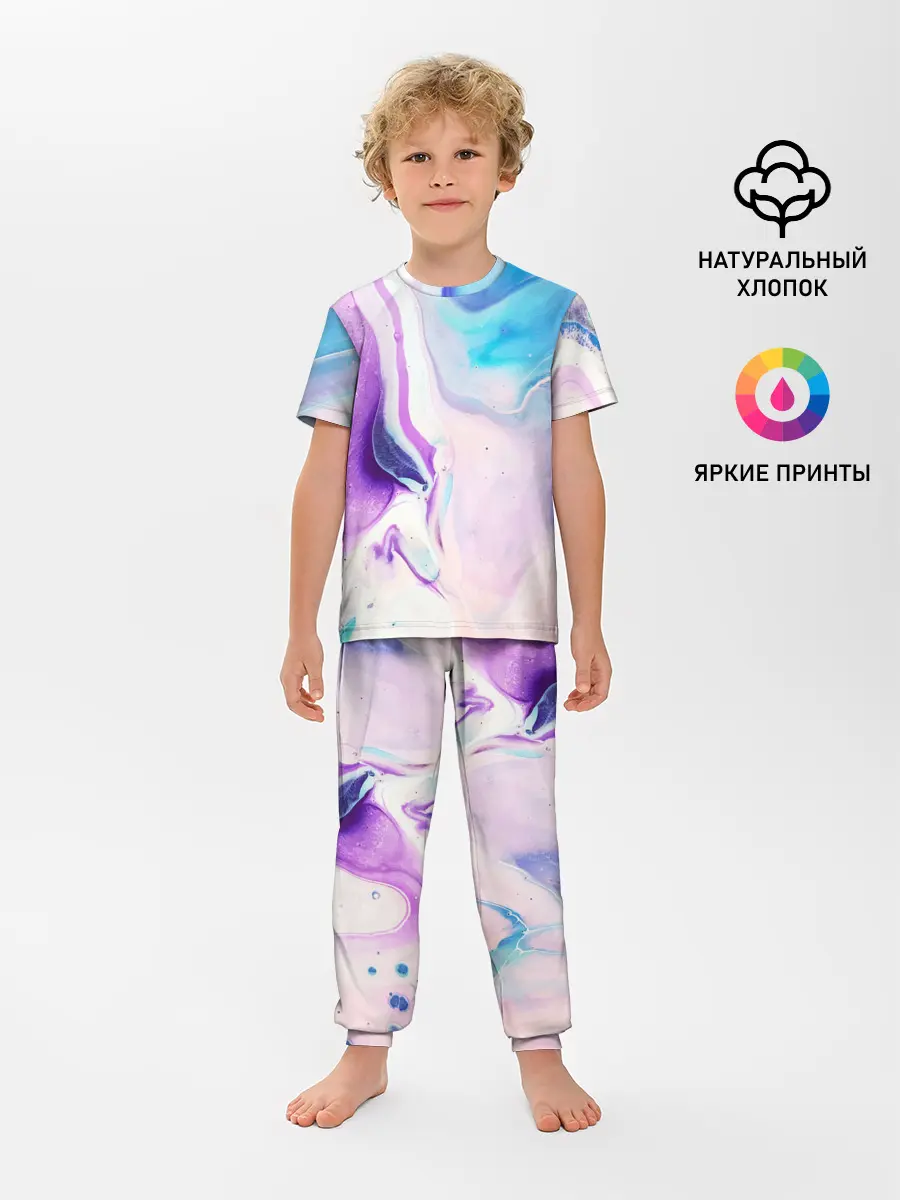 Детская пижама с брюками / Акварельные разводы