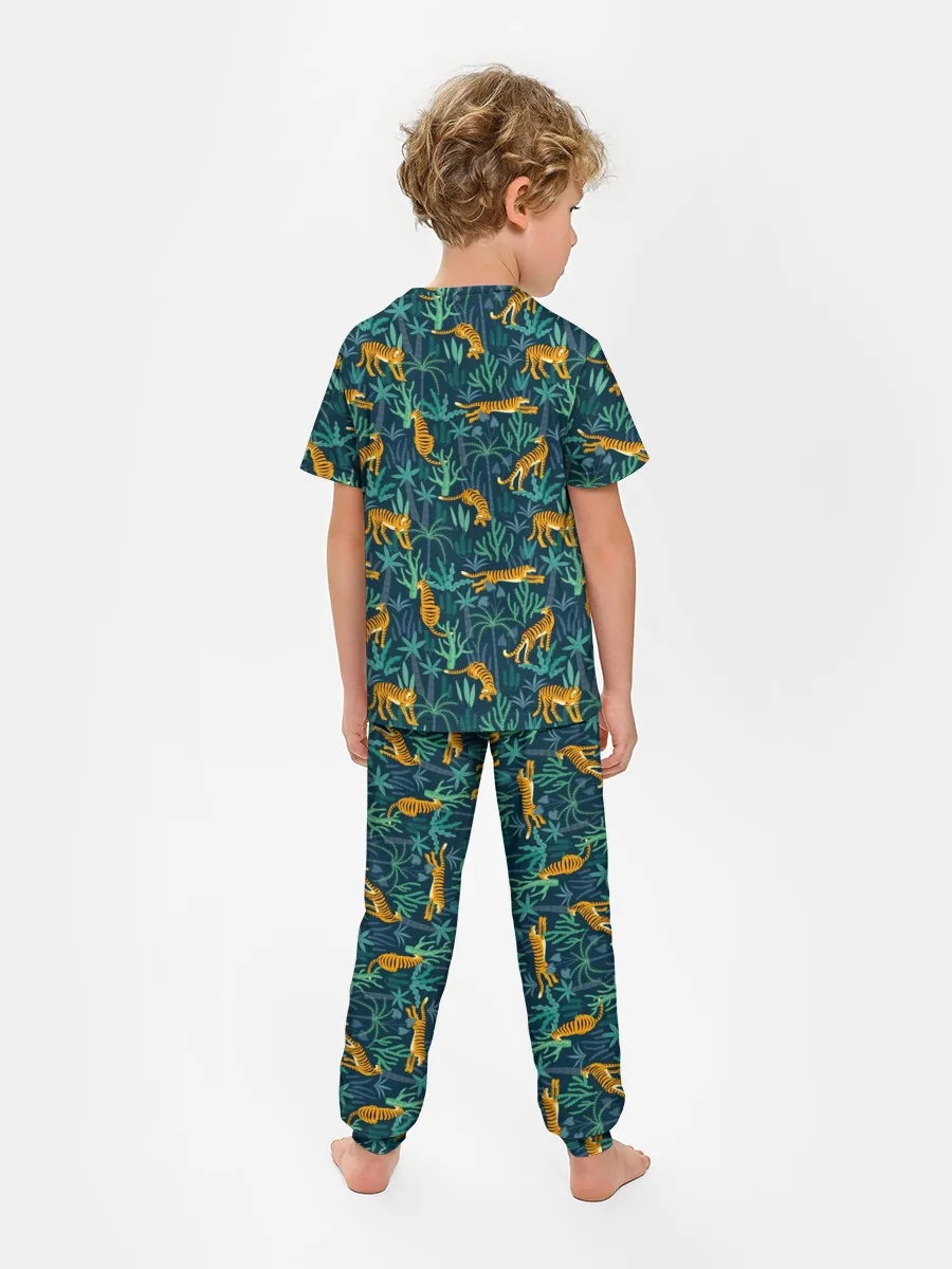 Детская пижама с брюками / Паттерн из Тигров и Растений