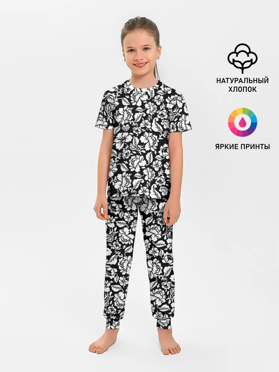 Детская пижама с брюками / White flowers