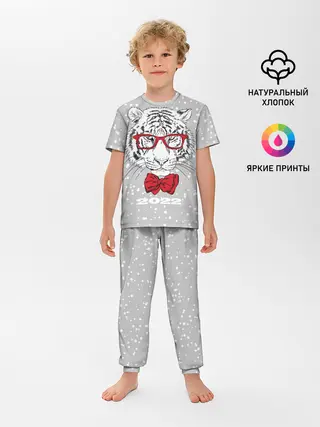 Детская пижама с брюками / Белый тигр с красным бантом